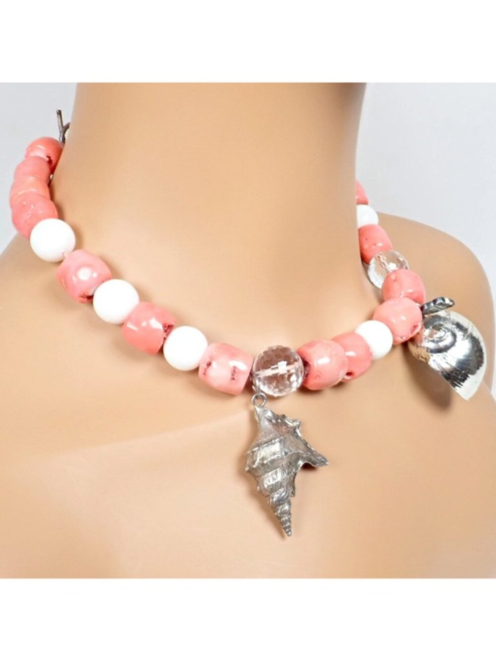 Rare! Vintage Mario Buccellati Free Time Silver Large Pink Coral Necklace 17.5" - Picture 5 of 11